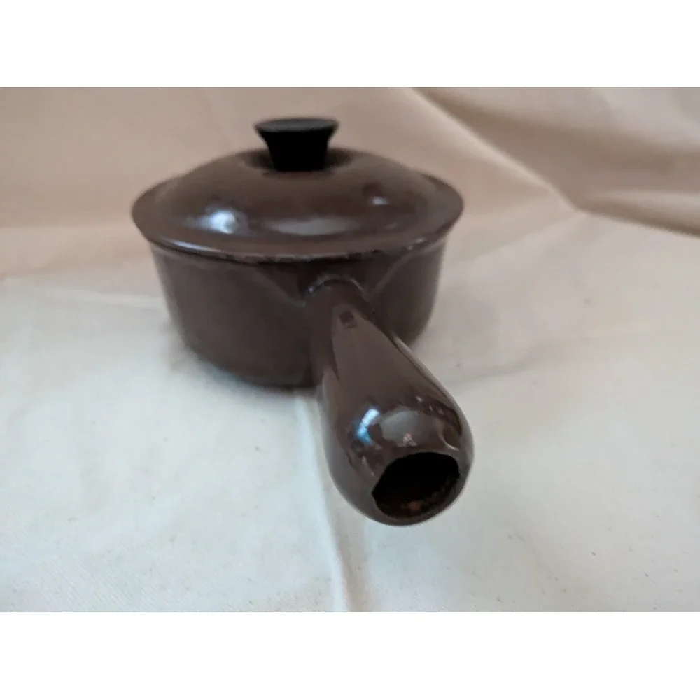Vintage Le Creuset 14 Brown Cast Iron Enamel Sauce Pot Pan Lid France 5.5 In